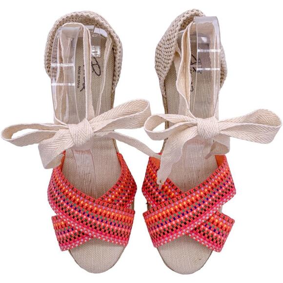 Pinaz Open Toe Cross Strap Wrap Tie Raffia Espadrilles Wedge Sandal Multicolor - Picture 2 of 9